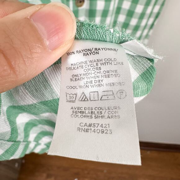 Loft Green & White Gingham Checkered A-Line Button Front Dress - Picture 7 of 10